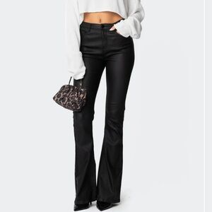 Edikted Luna black faux leather flare leg jeans